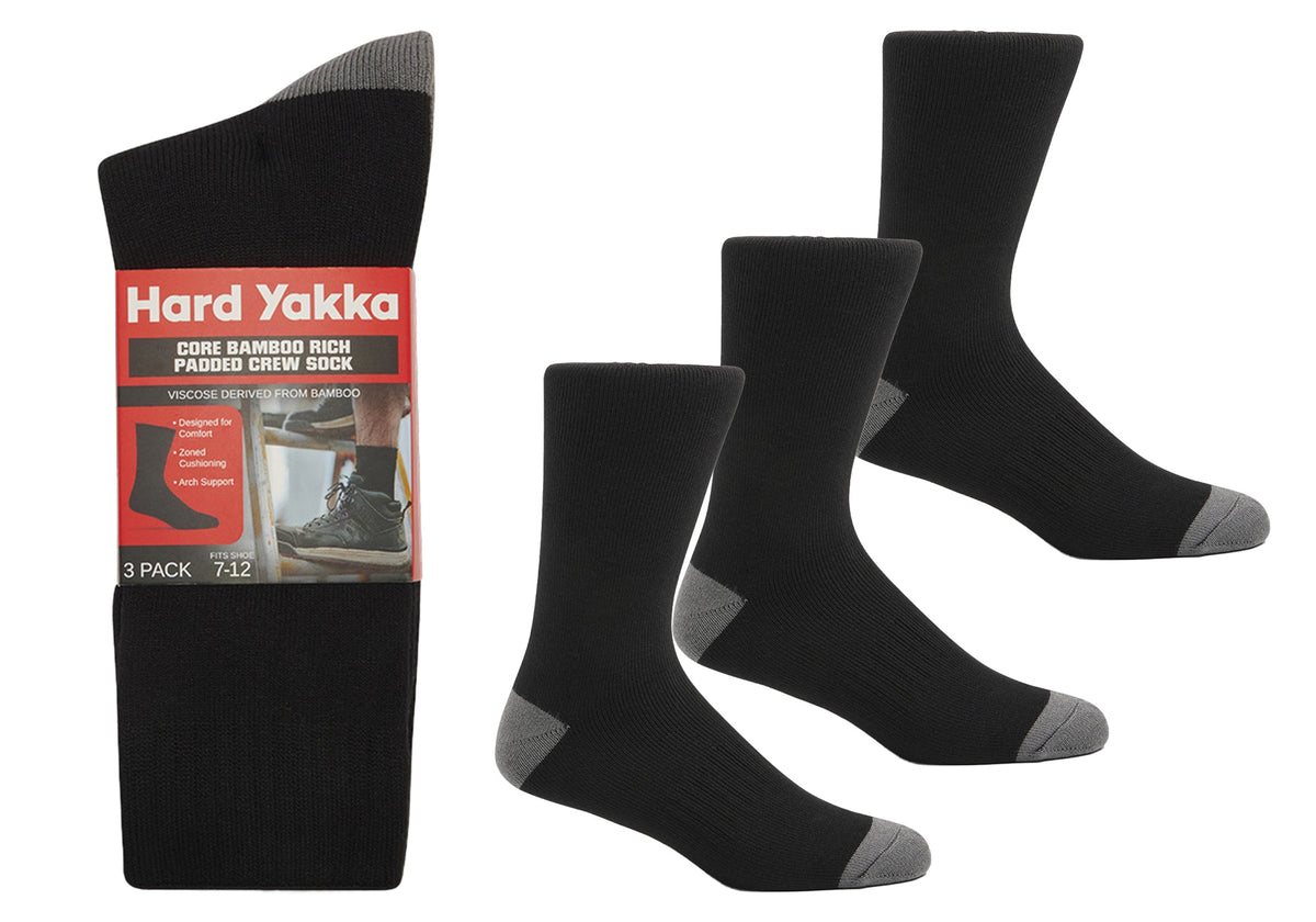 6 Pairs of Hard Yakka Mens Core Bamboo Rich Padded Crew Sock