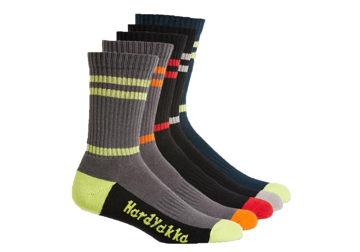 5 Pairs of Hard Yakka Cotton Rich Crew Sock (5 PACK) Multi Colours