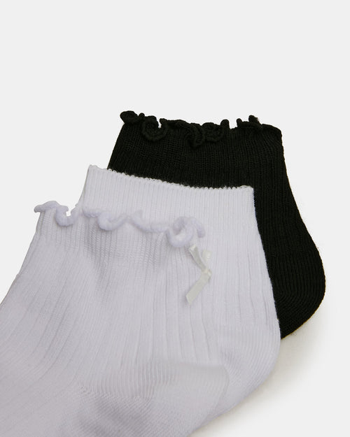 3 PACK EMMA LETTUCE EDGE SOCKS WHITE/BLACK