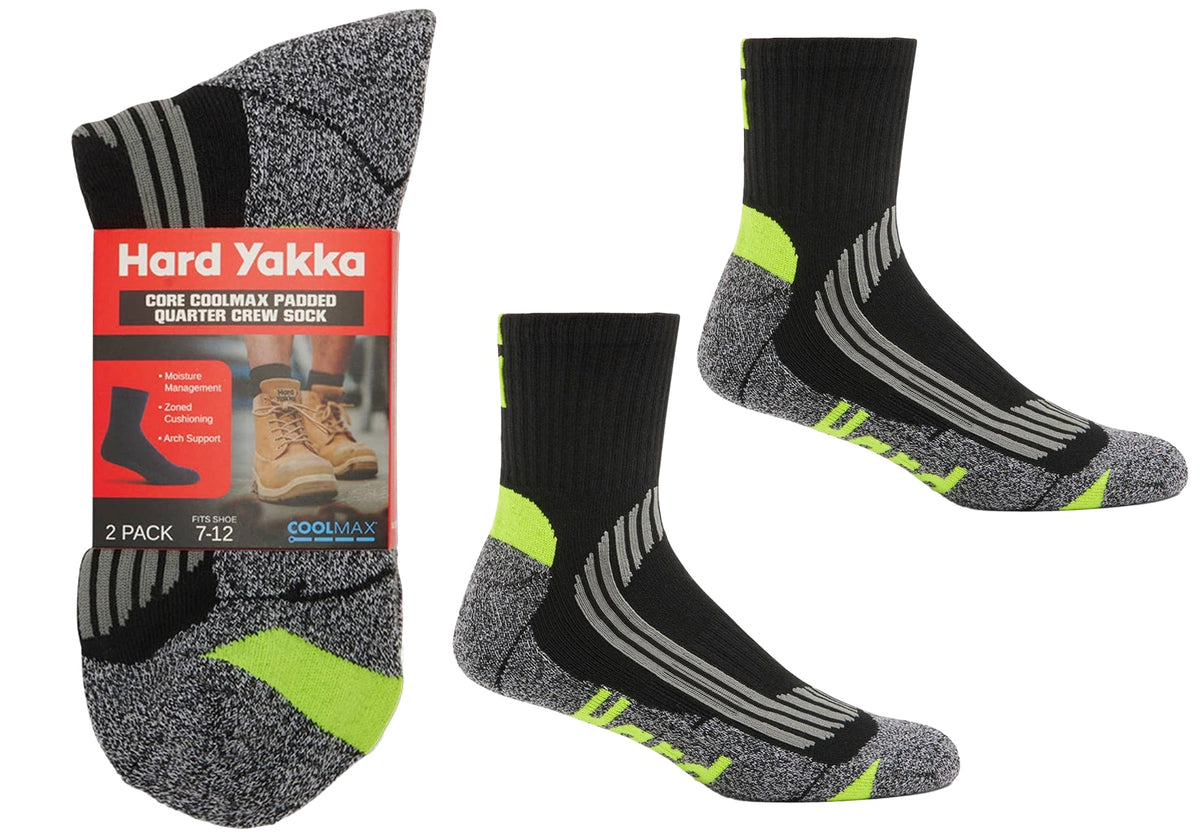 4 Pairs of Hard Yakka Mens Core Coolmax Padded Quater Crew Sock