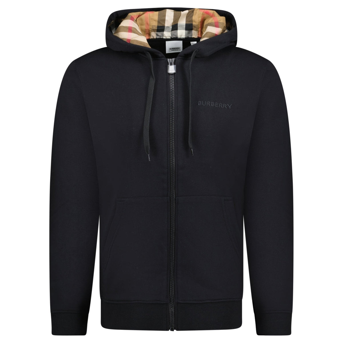 Burberry 'Hove' check Hood Embroidery Logo Hoodie Zip Sweatshirt Black